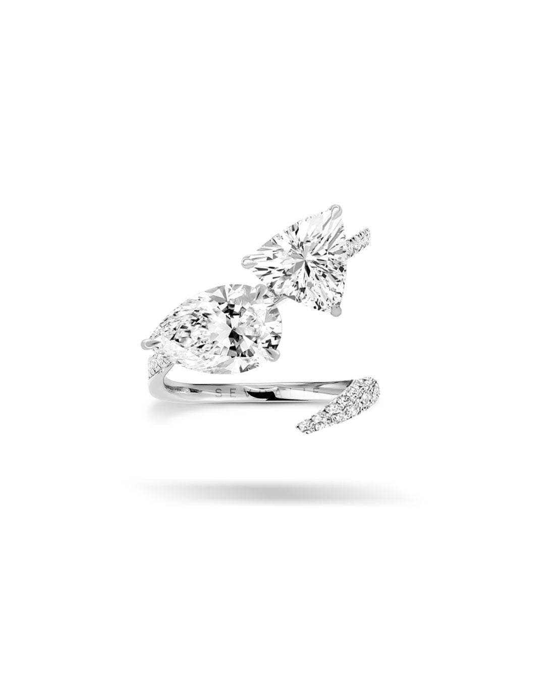 Trillion and Pear Diamond Moi et Toi Twist Ring