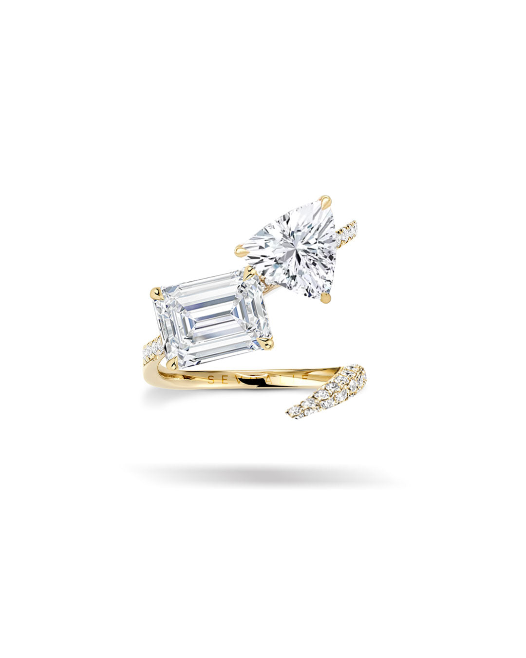 Trillion and Emerald Diamond Moi et Toi Twist Ring