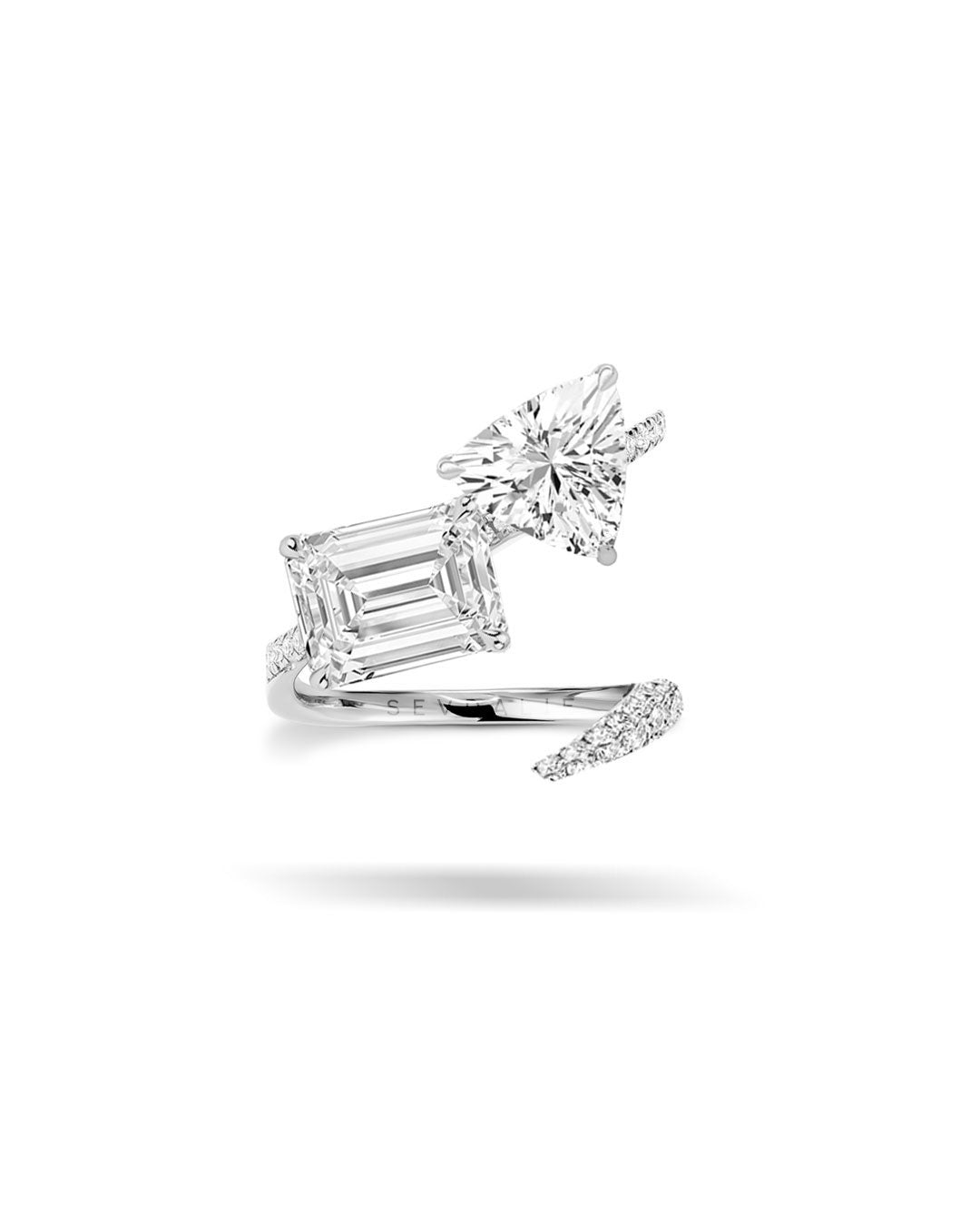 Trillion and Emerald Diamond Moi et Toi Twist Ring