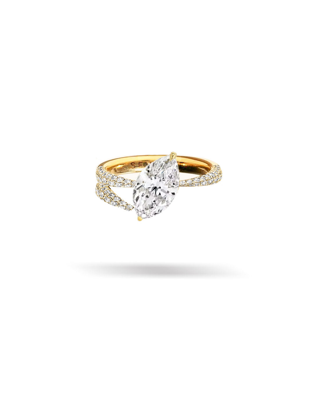 Asymmetric Slanted Marquis Solitaire Tapered Diamond Ring