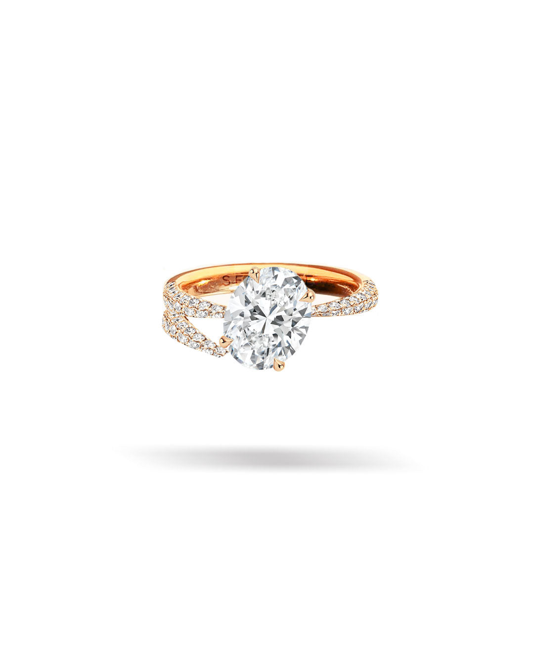 Asymmetric Slanted Oval Solitaire Tapered Diamond Ring