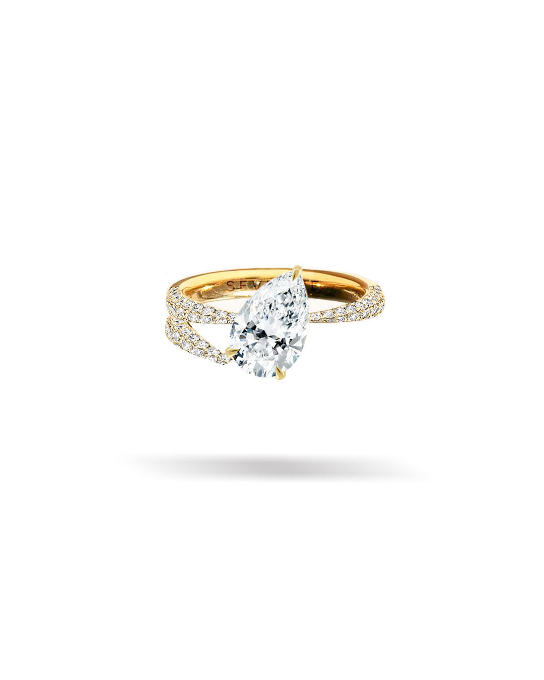 Asymmetric Slanted Pear Solitaire Tapered Diamond Ring