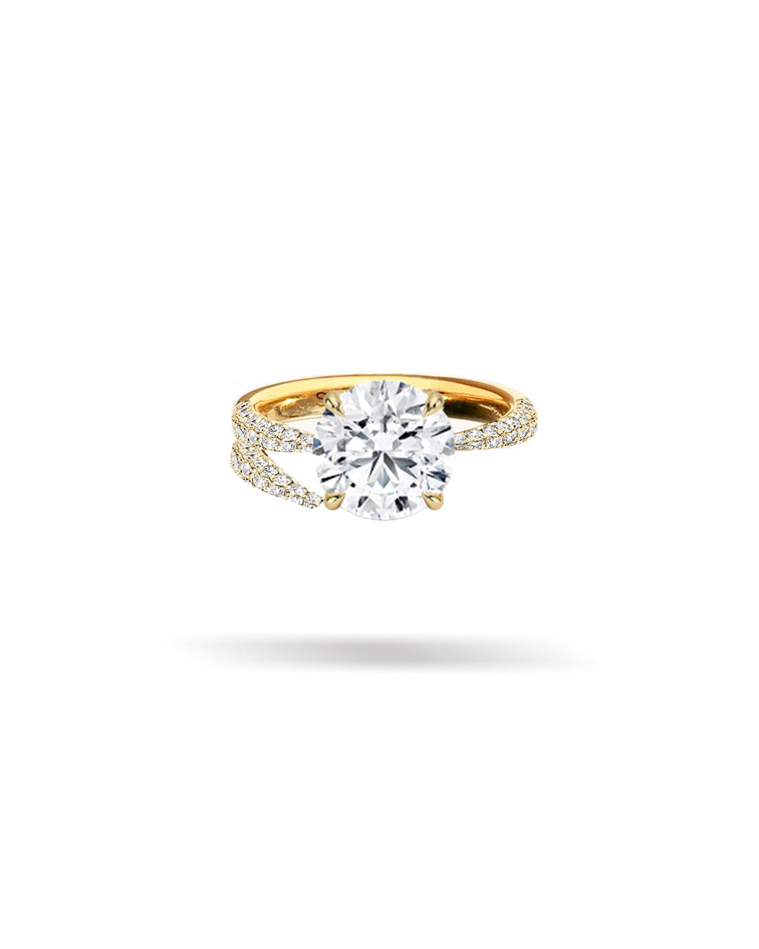 Asymmetric Pavé Round Solitaire Tapered Diamond Ring