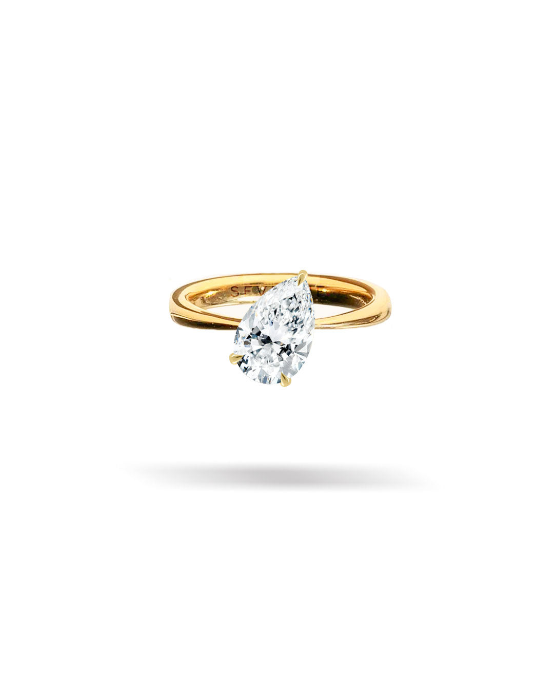 Slanted Pear Solitaire Tapered Diamond Ring