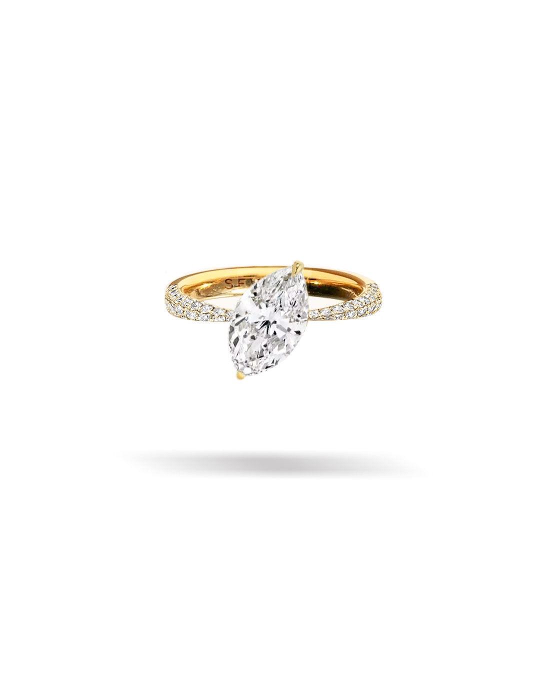 Slanted Marquis Solitaire Tapered Diamond Ring