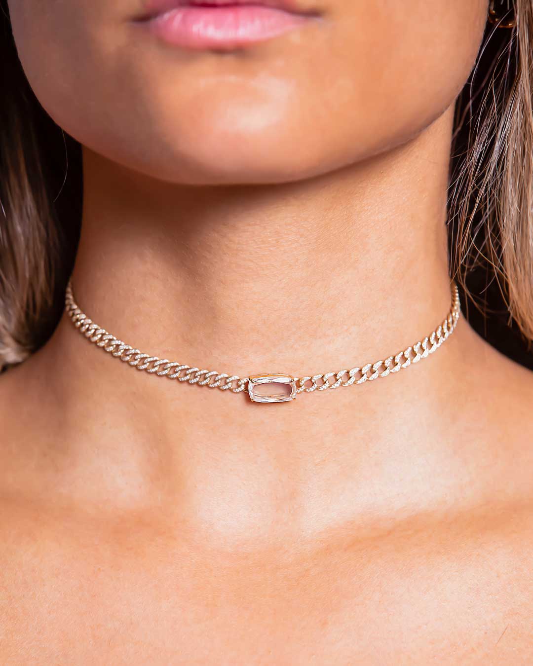 Cushion Portrait Diamond Pave Chain Choker