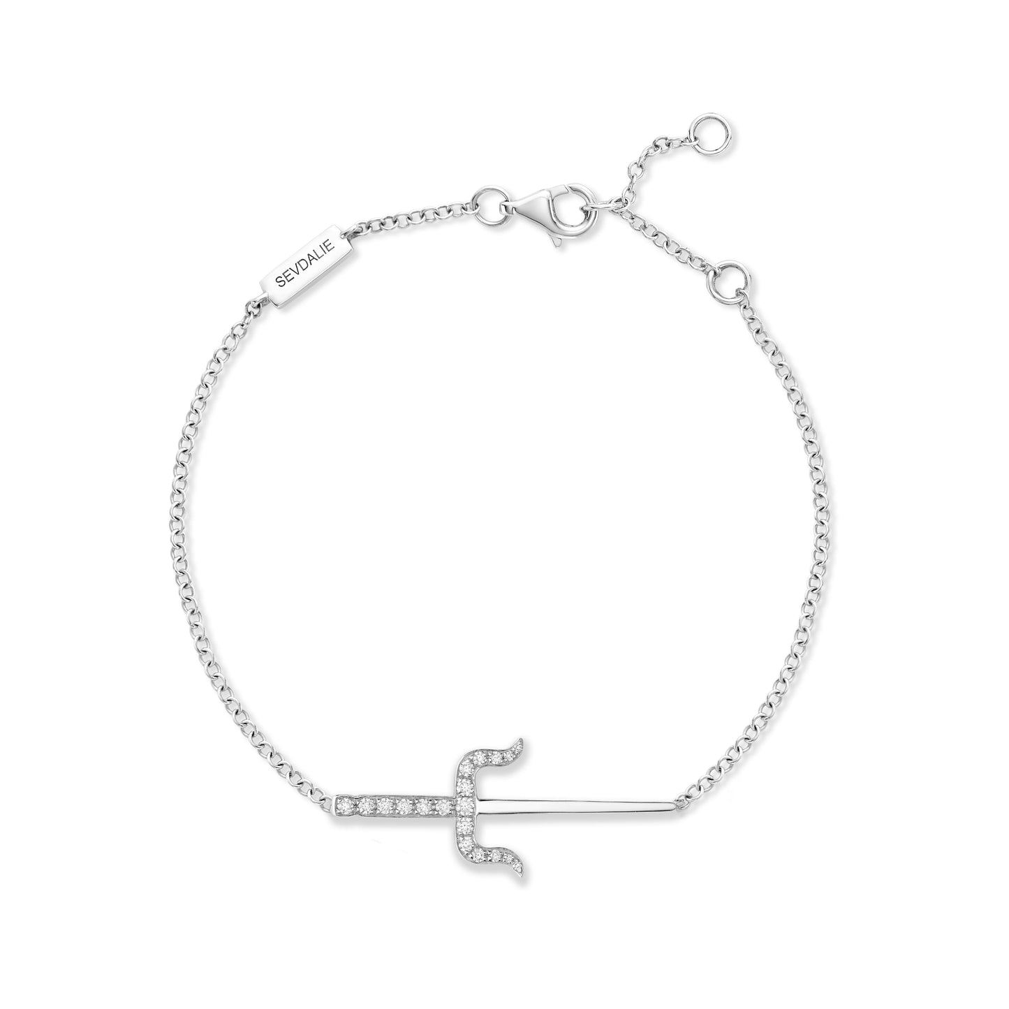 Sevdalie dagger pendent bracelet, pave diamond solid 14k white gold