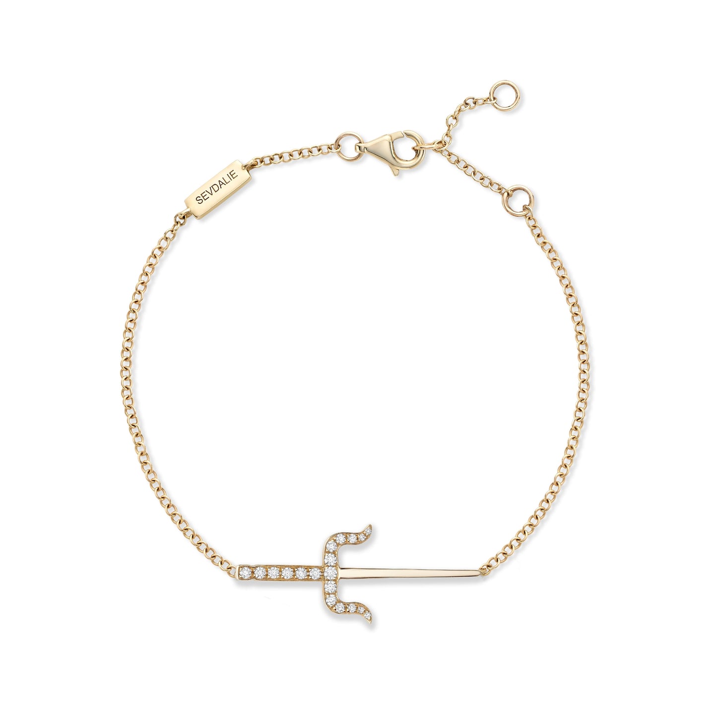 Sevdalie dagger pendent bracelet, pave diamond solid 14k yellow gold