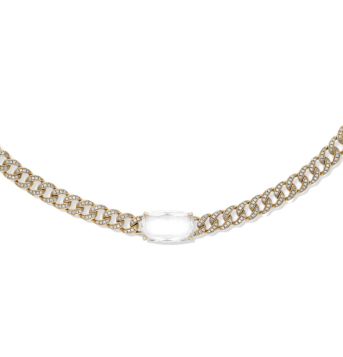 Sevdalie Signature Portrait Collection lab diamond jewelry for sale, diamond pave portrait cut cushion moissanite chain bracelet, solid 14K yellow gold