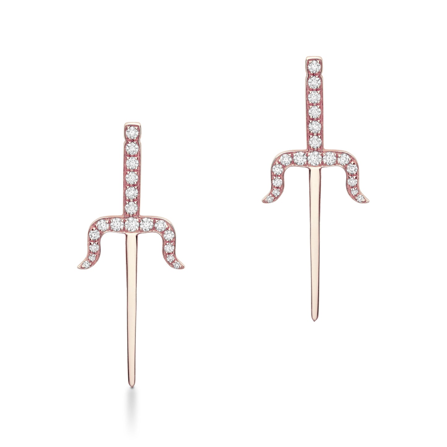 Sevdalie dagger pendent earring, pave diamond solid 14k rose gold