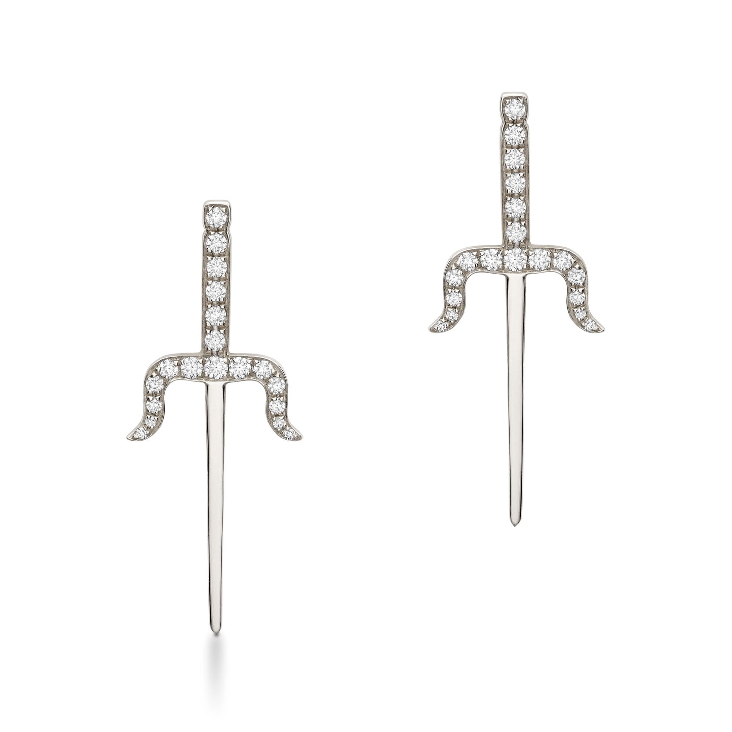 Sevdalie dagger pendent earring, pave diamond solid 14k white gold