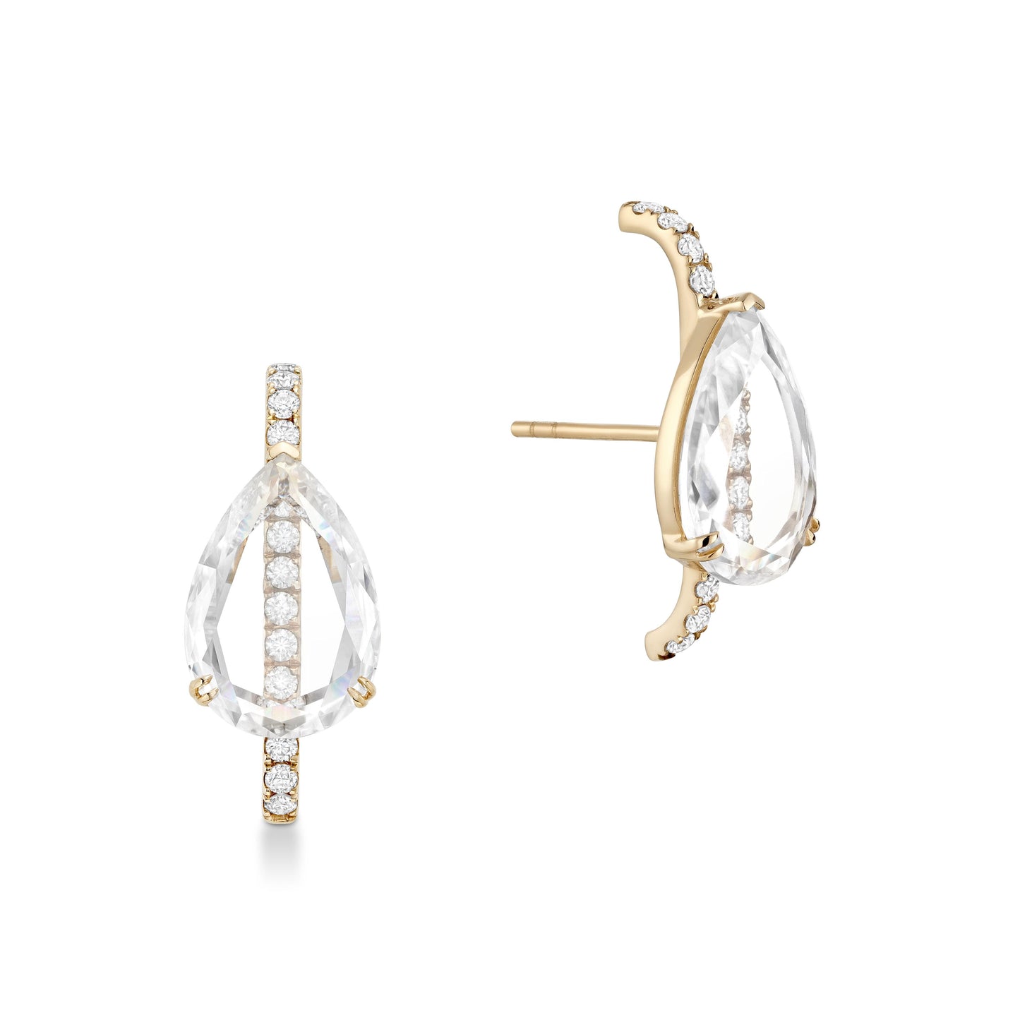 Sevdalie Signature Portrait Collection lab diamond jewelry for sale, diamond pave earring portrait cut pear moissanite, solid 14K yellow gold