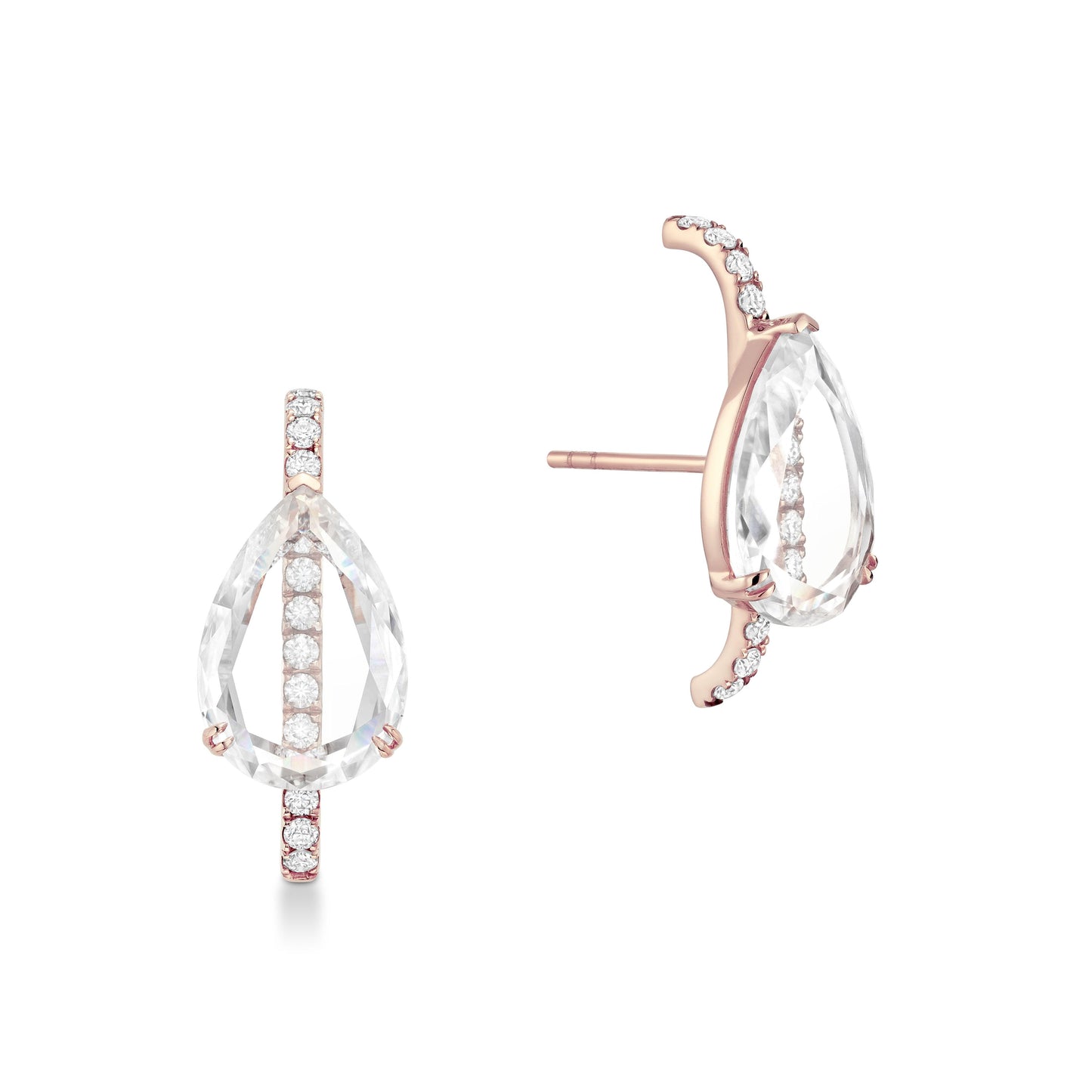 Sevdalie Signature Portrait Collection lab diamond jewelry for sale, diamond pave earring portrait cut pear moissanite, solid 14K rose gold