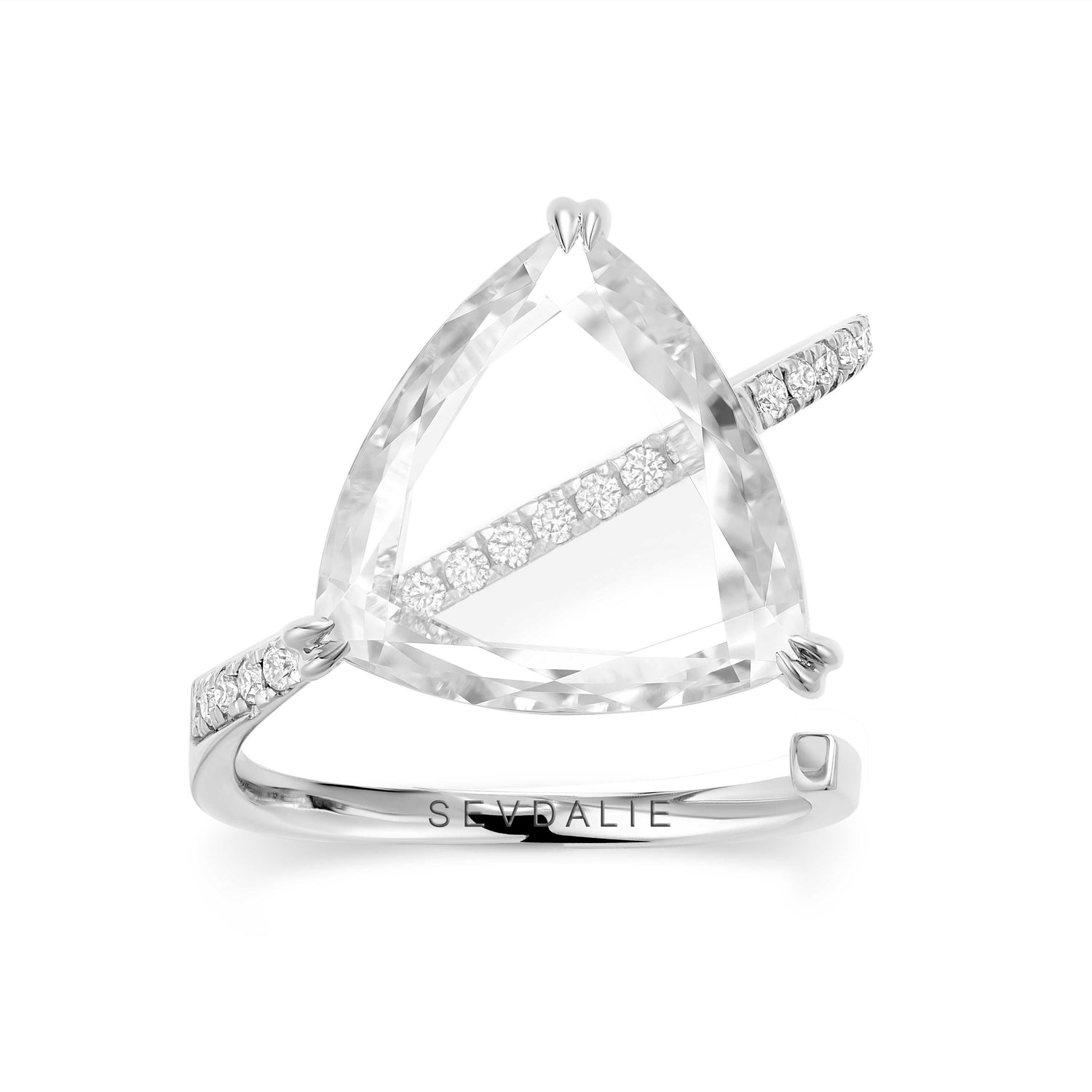 Large Trillium Portrait Solitaire Pave Diagonal Statement Ring - SEVDALIE