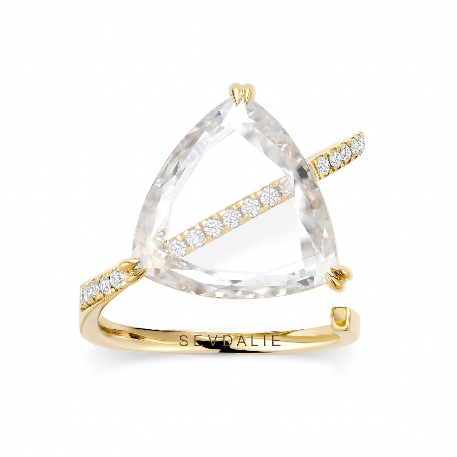 Large Trillium Portrait Solitaire Pave Diagonal Statement Ring - SEVDALIE