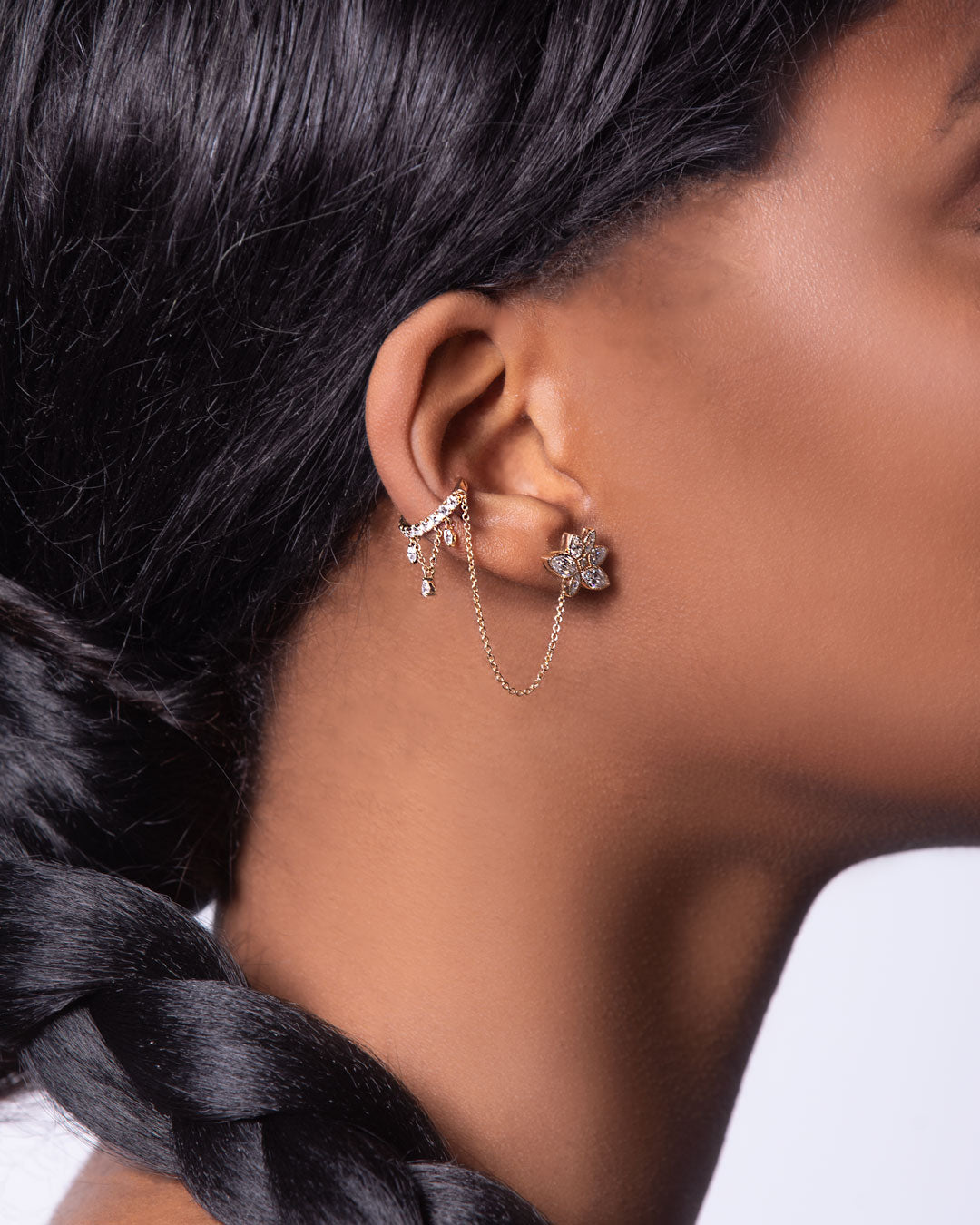 Dangly Diamond Ear Cuff with Chain
