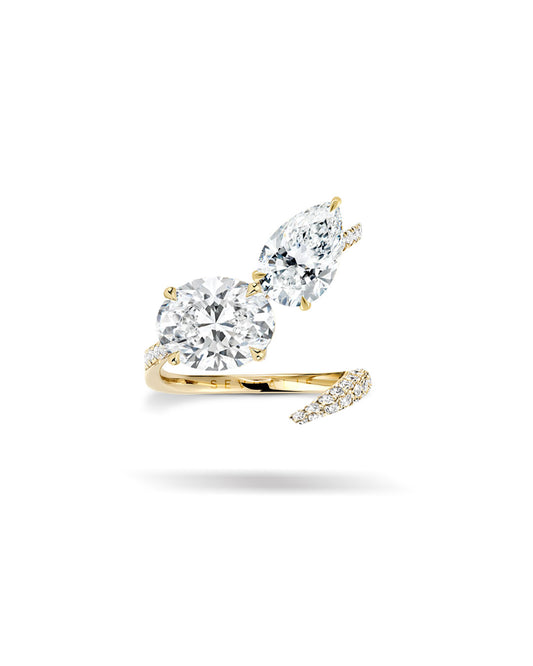 Pear and Oval Diamond Moi et Toi Twist Ring