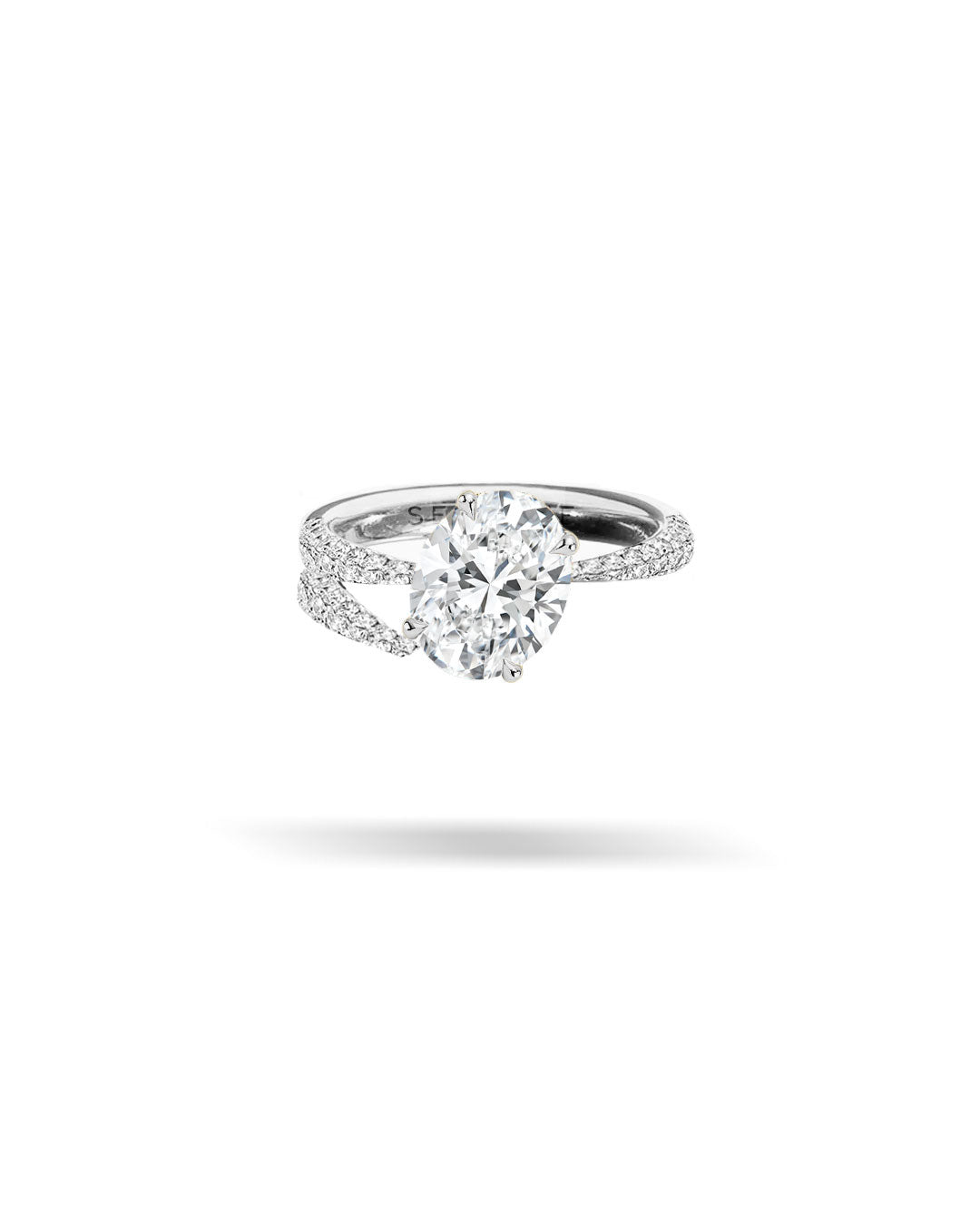 Asymmetric Slanted Oval Solitaire Tapered Diamond Ring