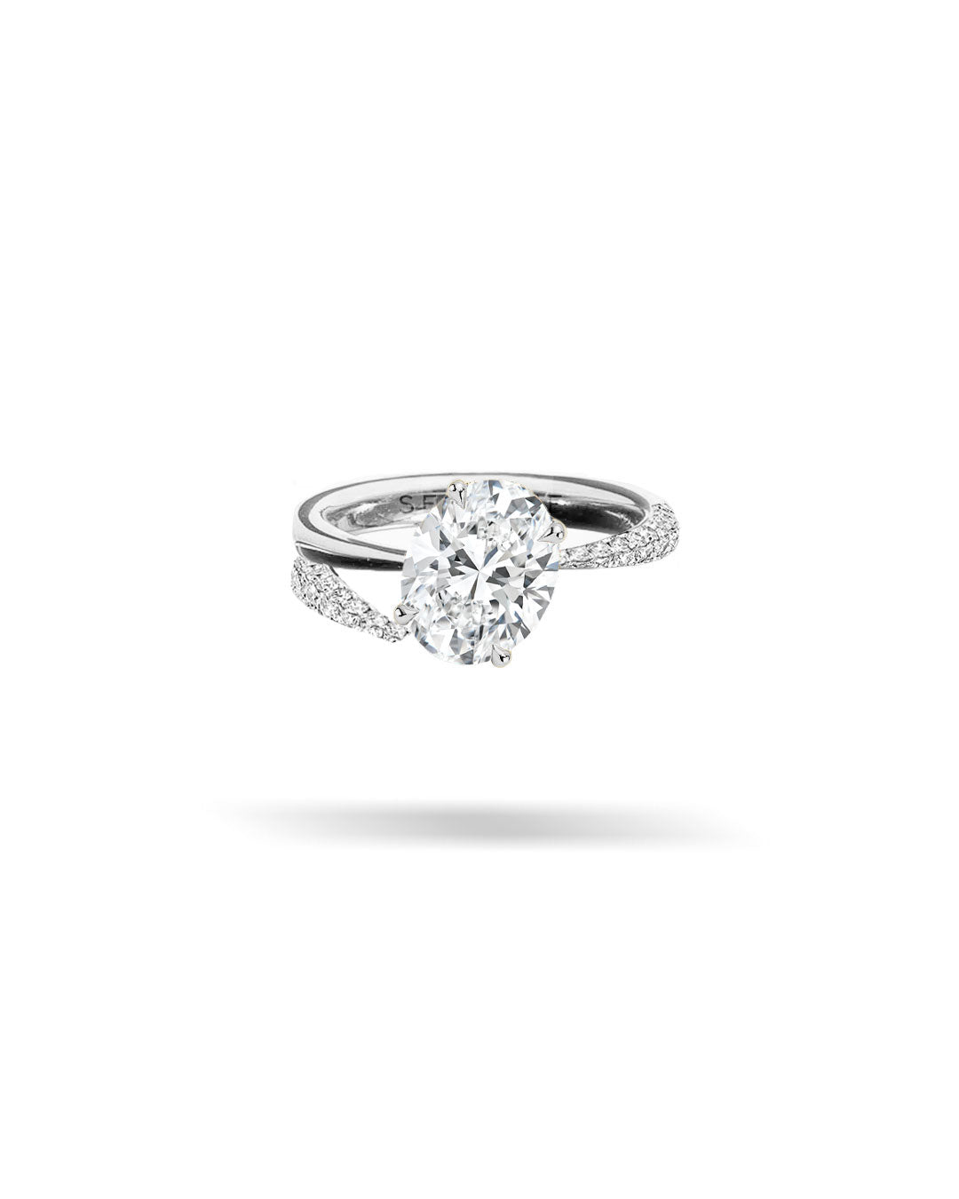 Asymmetric Slanted Oval Solitaire Tapered Diamond Ring