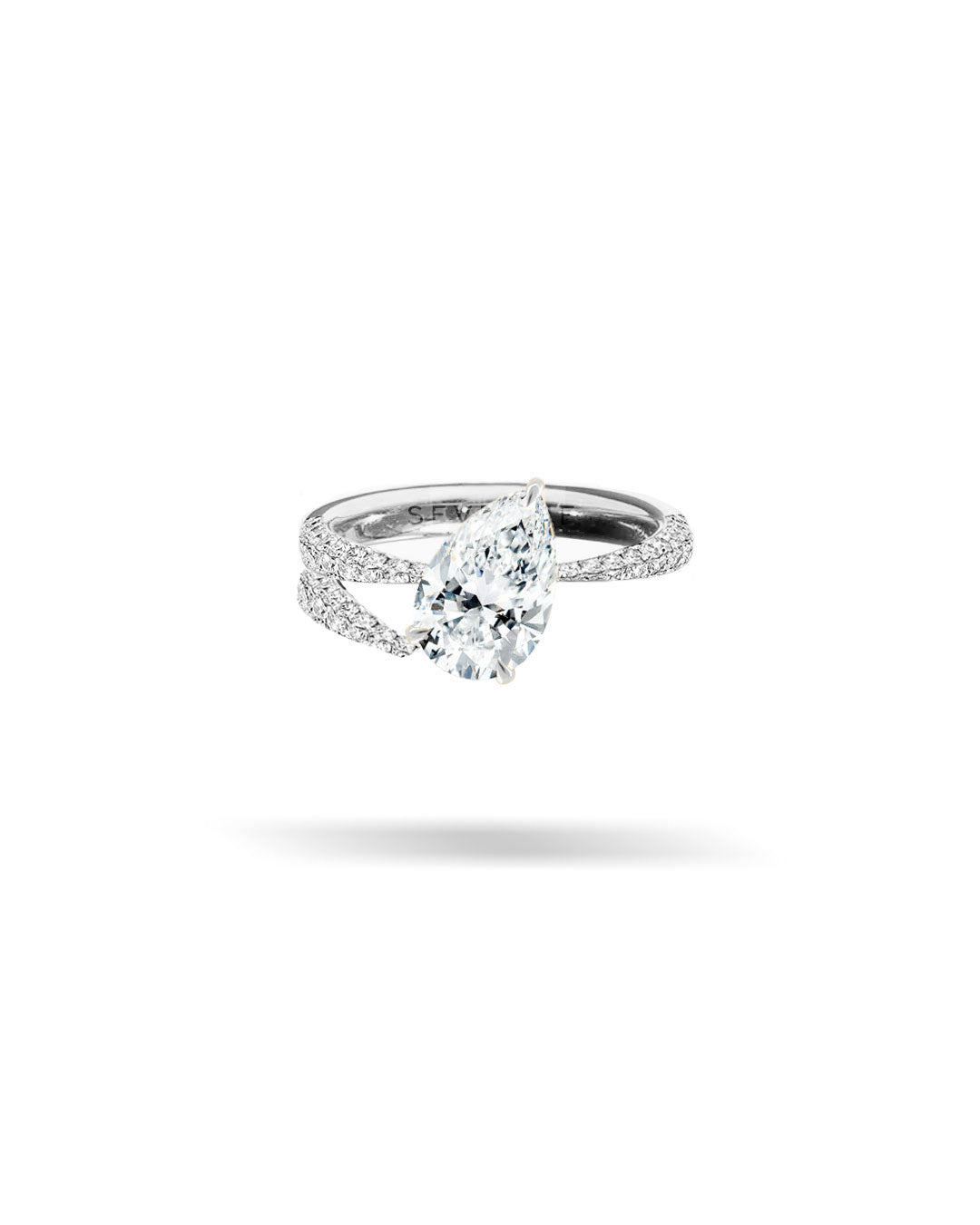 Asymmetric Slanted Pear Solitaire Tapered Diamond Ring
