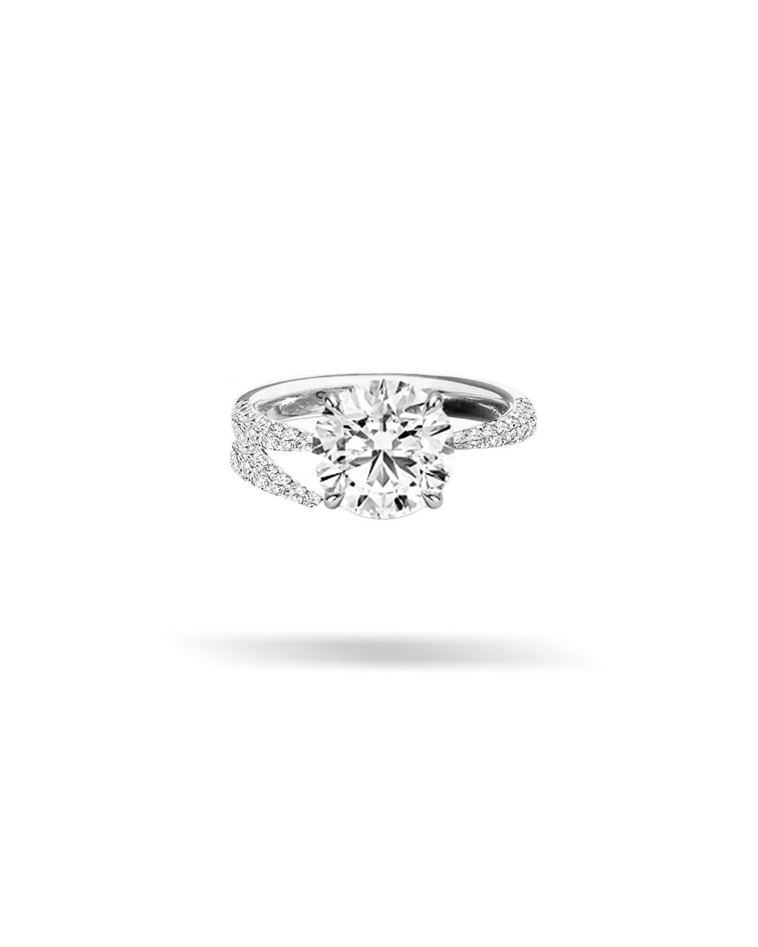 Asymmetric Slanted Round Solitaire Tapered Diamond Ring