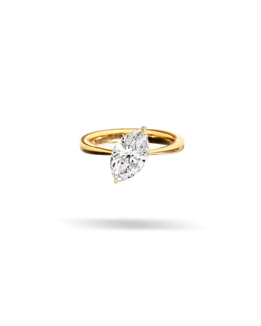Slanted Marquis Solitaire Tapered Diamond Ring