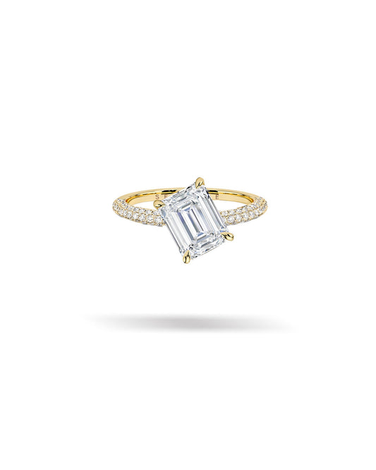 Slanted Emerald Solitaire Diamond Ring