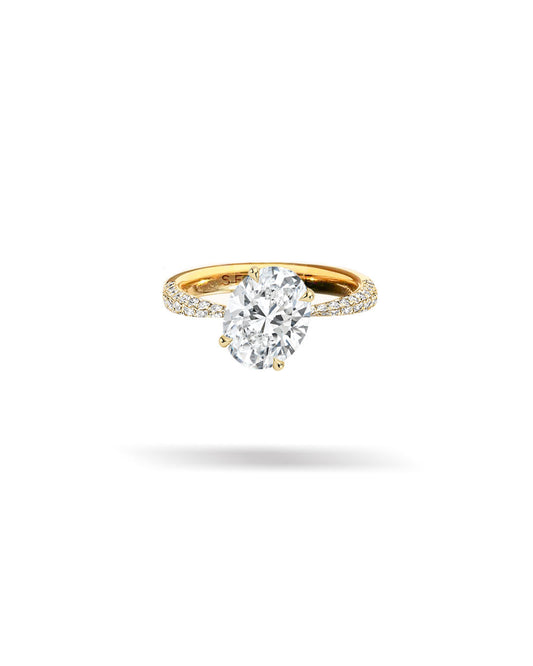 Slanted Oval Solitaire Tapered Diamond Ring
