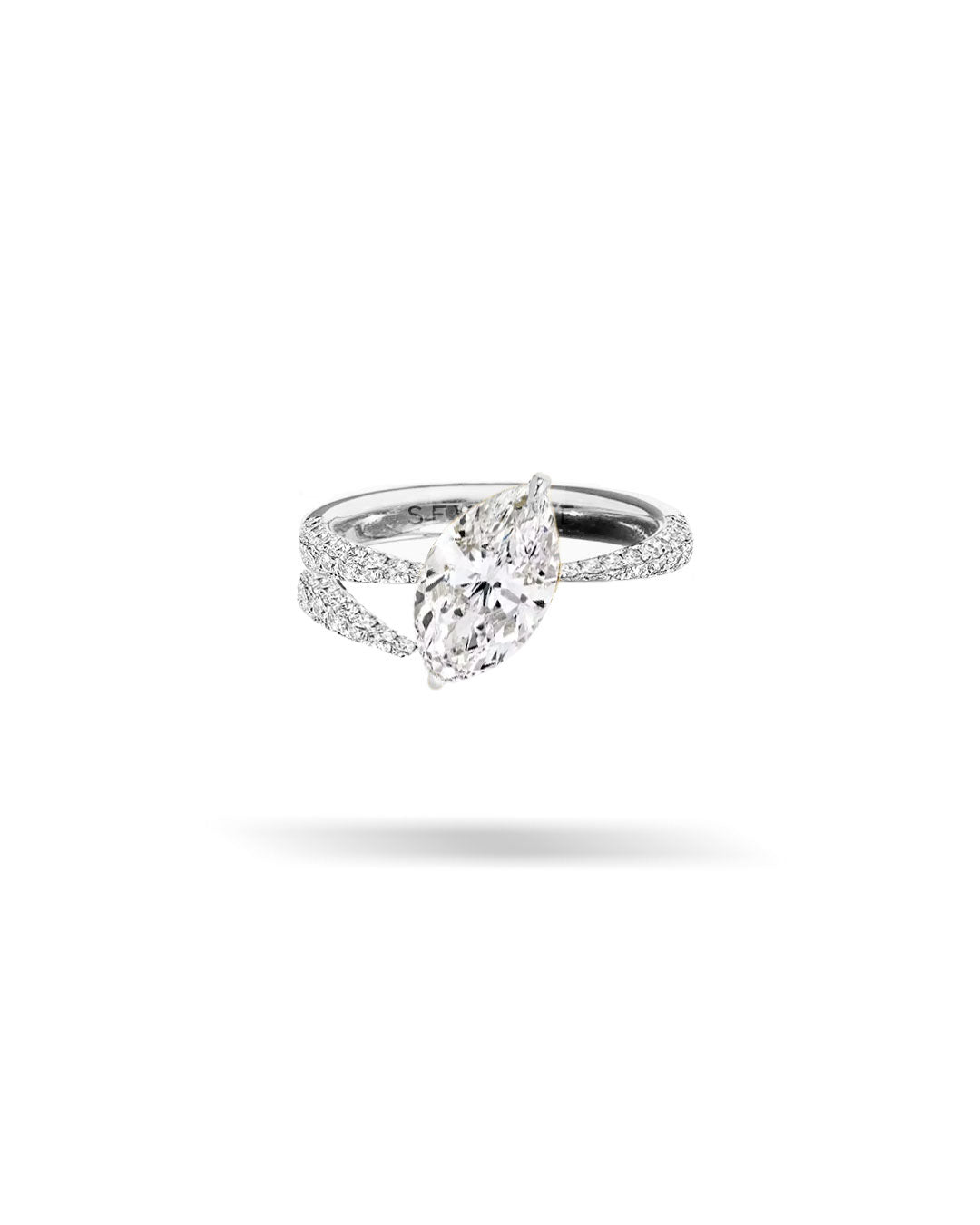 Asymmetric Slanted Marquis Solitaire Tapered Diamond Ring