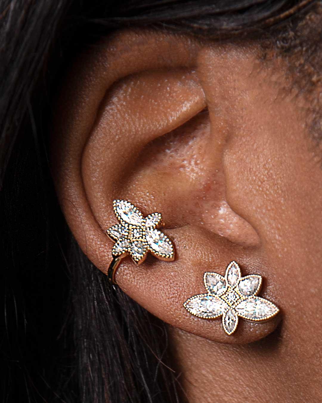 Lucky Lotus Flower Diamond Cuff Earring - SEVDALIE