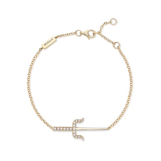 Sevdalie dagger pendent bracelet, pave diamond solid 14k yellow gold