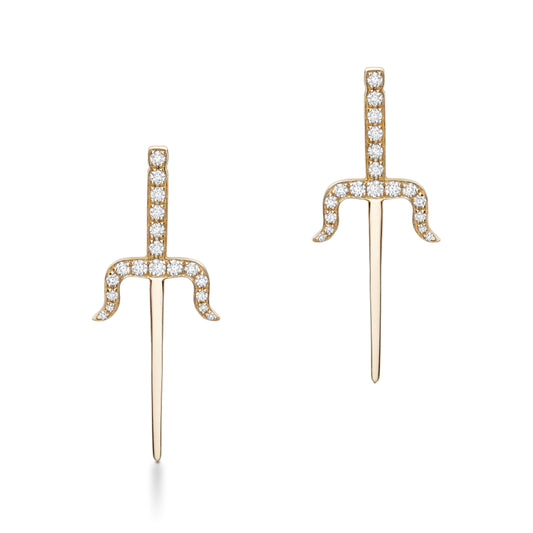 Sevdalie dagger pendent earring, pave diamond solid 14k yellow gold