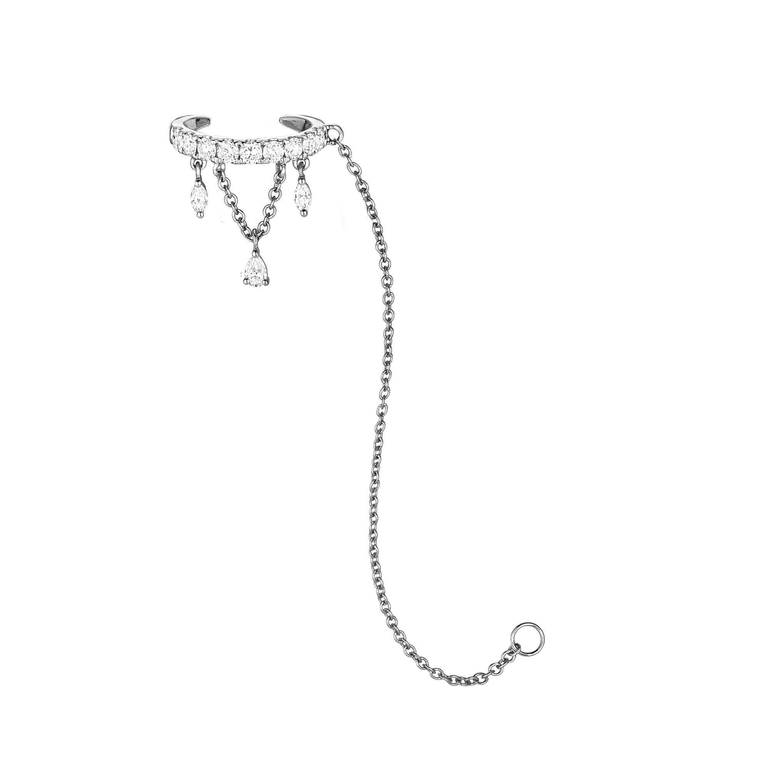 Dangly Diamond Ear Cuff with Chain - SEVDALIE