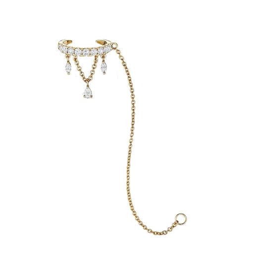 Dangly Diamond Ear Cuff with Chain - SEVDALIE