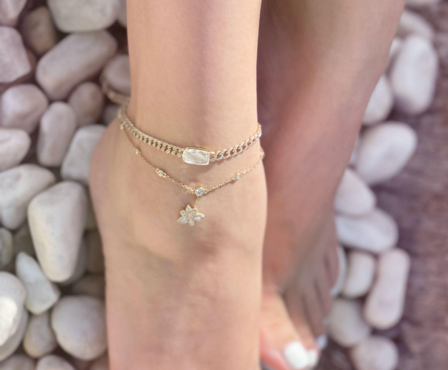Lucky Lotus Flower Diamond Anklet - SEVDALIE