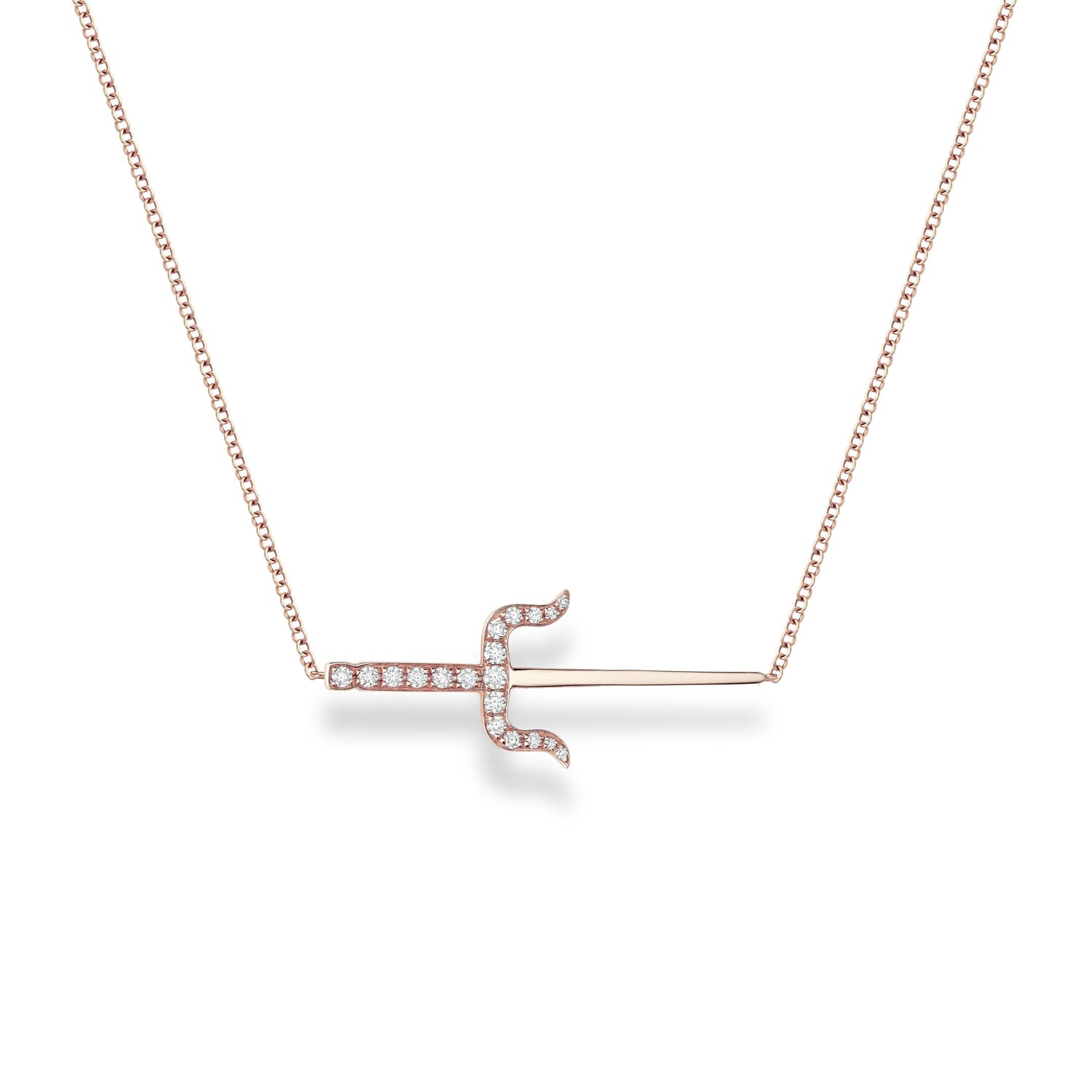 Sevdalie dagger pendent necklace, pave diamond solid 14k rose gold