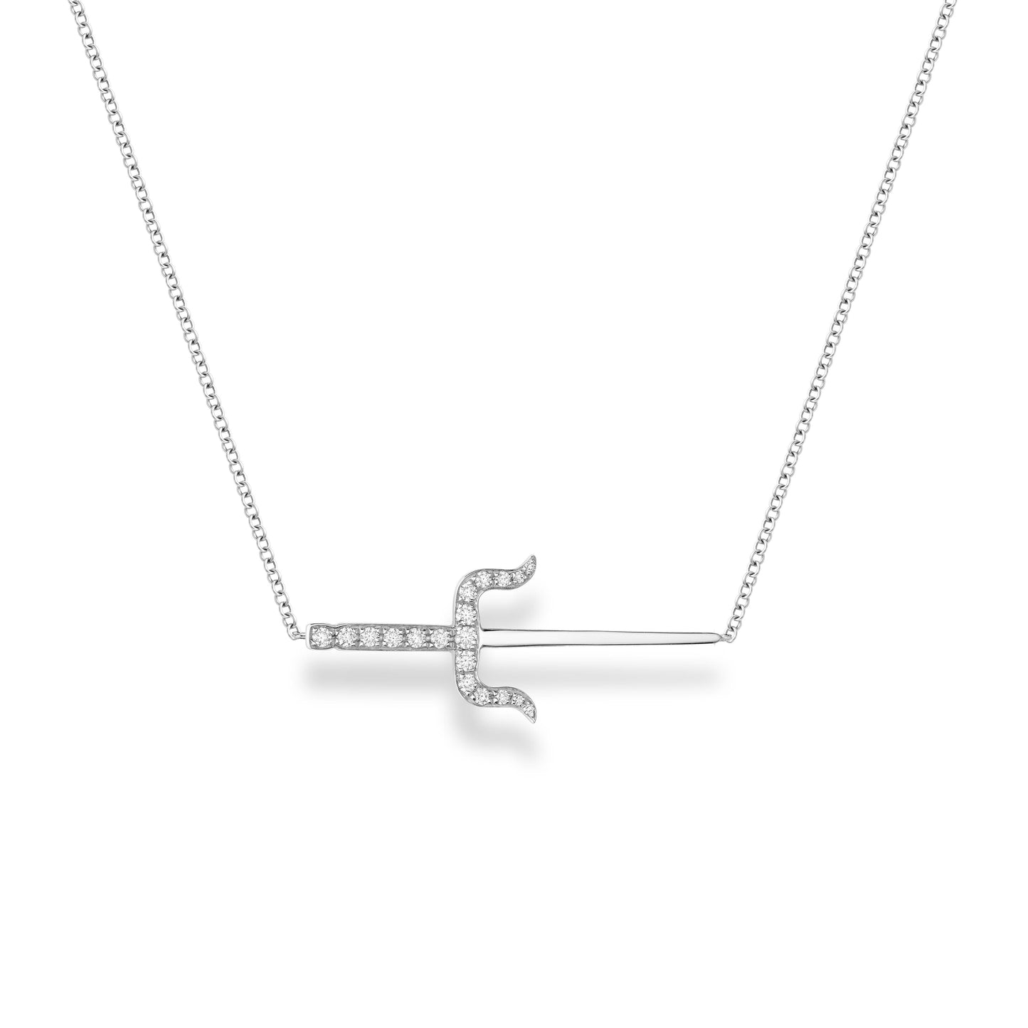 Sevdalie dagger pendent necklace, pave diamond solid 14k white gold