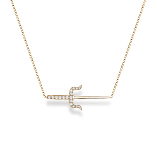 Sevdalie dagger pendent necklace, pave diamond solid 14k yellow gold