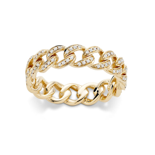 Sevdalie Chain Collection lab diamond jewelry for sale, diamond pave chain ring, solid 14K yellow gold
