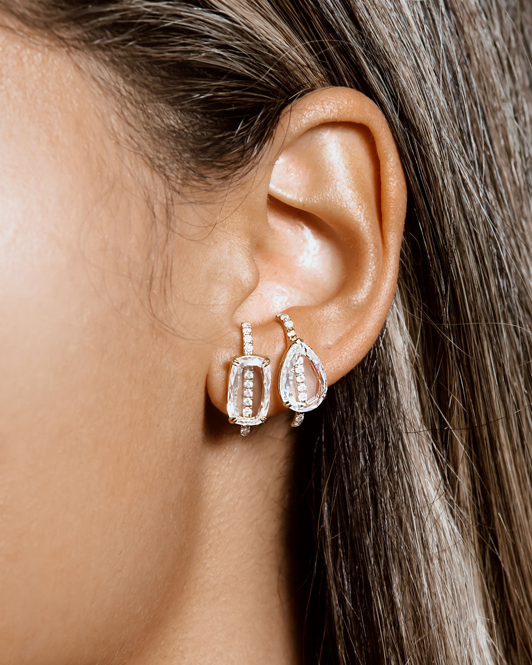 Pear Portrait Diamond Pave Lobe Cuff Earring